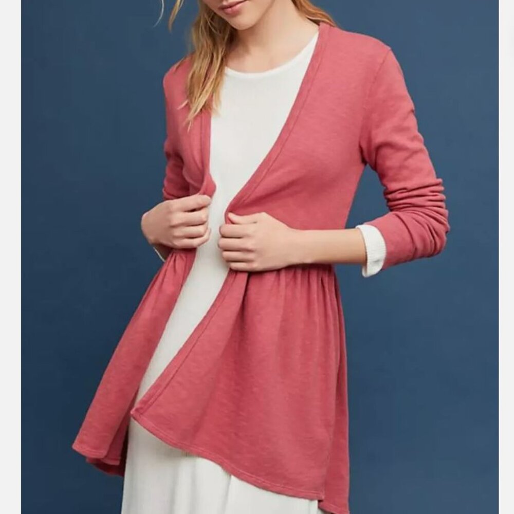 T.LA | Anthropologie Cotton Peplum Cardigan "Beira" Pink Open Front | Size Small